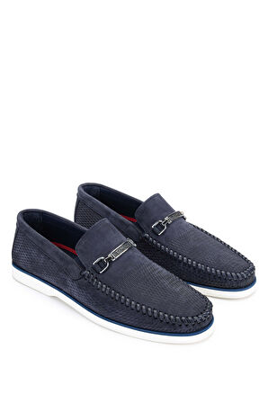 Tamer Tanca Erkek Hakiki Deri Lacivert Nubuk Loafer Ayakkabı 1008 3318 ERK AYK Y24 LACI NBK