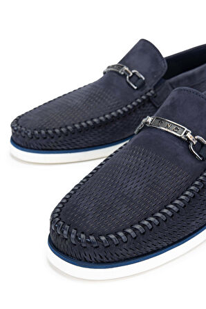 Tamer Tanca Erkek Hakiki Deri Lacivert Nubuk Loafer Ayakkabı 1008 3318 ERK AYK Y24 LACI NBK