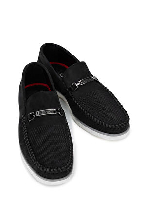 Tamer Tanca Erkek Hakiki Deri Siyah Nubuk Loafer Ayakkabı 1008 3318 ERK AYK Y24 SIYAH NBK