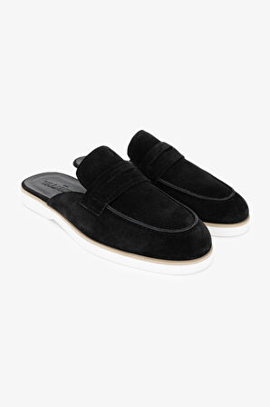 Valmenti Abriana Erkek Siyah Süet Hakiki Deri Düz Terlik 537 3415 ERK TRLK Y24