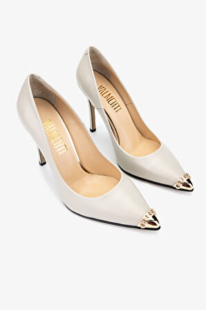 Valmenti Cielo Kadın Bej Hakiki Deri Topuklu Ayakkabı 22 3369 BN AYK Y24