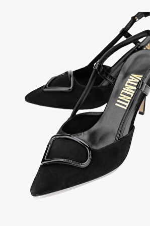 Valmenti AbrianaKadın Siyah Süet Hakiki Deri Topuklu Ayakkabı 22 3371 BN AYK Y24