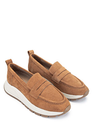 Tamer Tanca Kadın Hakiki Deri Tütün Süet Loafer Ayakkabı 231 414Y BN AYK Y24 TUTUN SUET