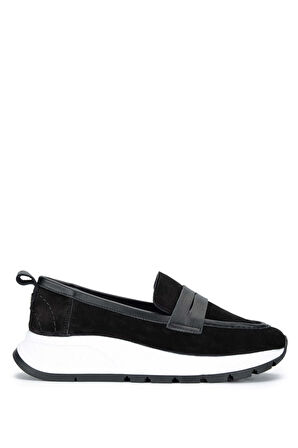 Tamer Tanca Kadın Hakiki Deri Siyah Süet Loafer Ayakkabı 231 414Y BN AYK Y24 SIYAH SUET