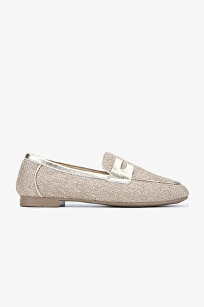Valmenti Topy Kadın Naturel/Gold Deri & Tekstil Loafer Ayakkabı 961 1979-1 BN AYK Y24