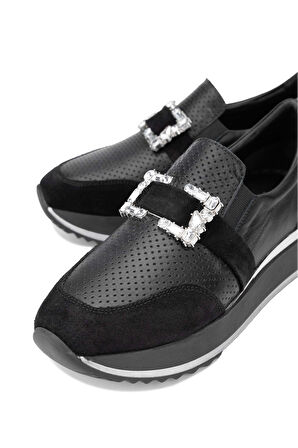 Tamer Tanca Kadın Hakiki Siyah Deri Sneakers & Spor Ayakkabı 923 TT-900 BN AYK Y24 SIYAH DR