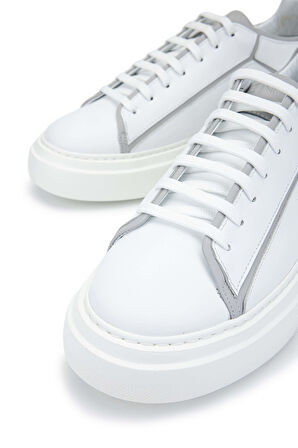 Tamer Tanca Erkek Hakiki Deri Beyaz Sneakers & Spor Ayakkabı 698 1080-3 ERK AYK Y24 BEYAZ/GRI