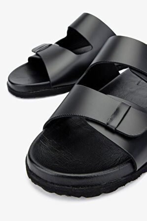 Valmenti Milena Erkek Siyah Hakiki Deri Düz Terlik 60 1295 ERK TRLK Y24