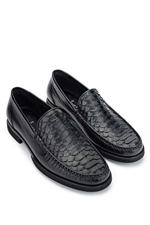 Tamer Tanca Erkek Hakiki Deri Siyah Yılan Loafer Ayakkabı 1008 1453 ERK AYK Y24 SYH YLN/SYH
