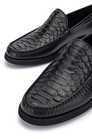 Tamer Tanca Erkek Hakiki Deri Siyah Yılan Loafer Ayakkabı 1008 1453 ERK AYK Y24 SYH YLN/SYH