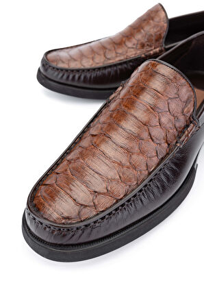 Tamer Tanca Erkek Hakiki Deri Taba Yılan Loafer Ayakkabı 1008 1453 ERK AYK Y24 TABA YLN/TABA