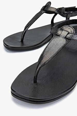 Valmenti Ola Kadın Siyah Metalik Hakiki Deri DUZ SANDALET 766 1541 BN SNDLT Y24