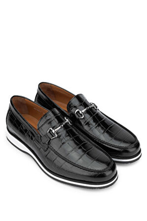 Tamer Tanca Erkek Hakiki Deri Siyah Kroko Loafer Ayakkabı 183 30351 ERK AYK Y24 SIYAH KROKO