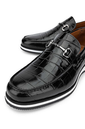 Tamer Tanca Erkek Hakiki Deri Siyah Kroko Loafer Ayakkabı 183 30351 ERK AYK Y24 SIYAH KROKO