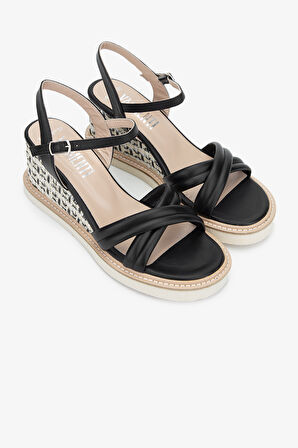 Valmenti Ottonya Kadın Siyah Hakiki Deri Sandalet 51 999-6 BN SNDLT Y24