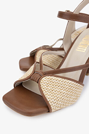 Valmenti Panti Kadın Natural Hasır Hakiki Deri Topuklu Ayakkabı 828 8320 BN AYK Y24