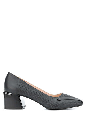 Tamer Tanca Kadın Hakiki Deri Siyah Deri Topuklu Ayakkabı 923 046 BN AYK Y24 SIYAH DR