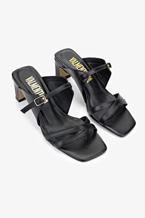 Valmenti Naomi Kadın Siyah Hakiki Deri Terlik 1029 3007 BN TRLK Y24