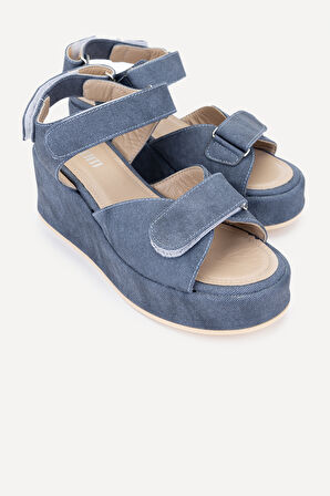 Valmenti Ecax Kadın Kot Mavi Hakiki Deri Topuklu Sandalet 1028 A18-5 BN SNDLT Y24