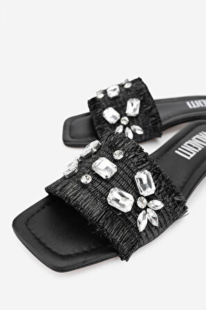 Valmenti Kadın Siyah Hakiki Deri Topuklu Terlik 1027 560 BN TRLK Y24