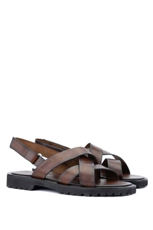 Sandals Factory Erkek Hakiki Deri Kahverengi Düz Sandalet 741 M7926 ERK SNDLT Y24 BROWN