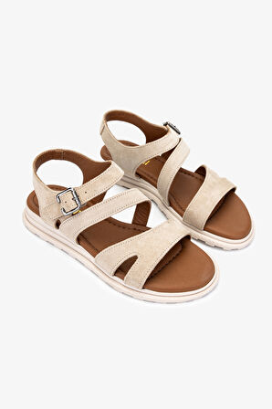 Valmenti Cize Kadın Bej Süet Hakiki Deri Sandalet 1031 167 BN SNDLT Y24