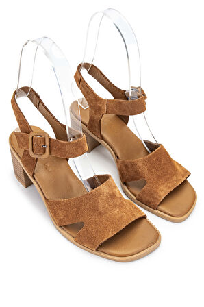 Tamer Tanca Kadın Hakiki Deri Tütün Süet Topuklu Sandalet 1030 1797-1 BN SNDLT Y24 TUTUN SUET