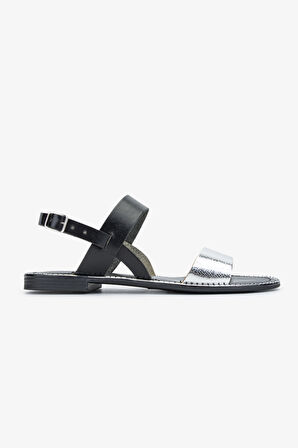 Valmenti Bona Kadın Siyah/Gümüş Hakiki Deri Sandalet 453 11644 BN SNDLT Y24