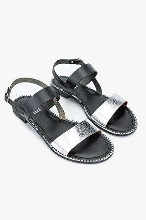 Valmenti Bona Kadın Siyah/Gümüş Hakiki Deri Sandalet 453 11644 BN SNDLT Y24