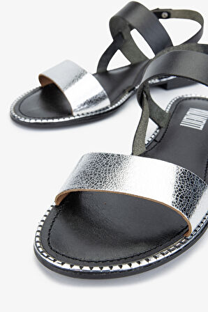 Valmenti Bona Kadın Siyah/Gümüş Hakiki Deri Sandalet 453 11644 BN SNDLT Y24