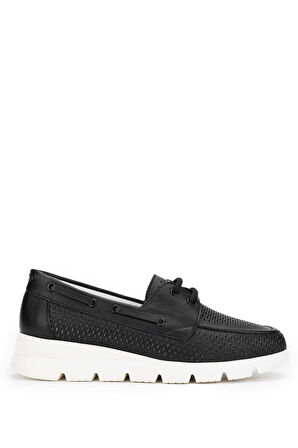 Tamer Tanca Kadın Deri Hasır Siyah Deri Casual Ayakkabı 775 3108 BN AYK Y24 SIYAH DR