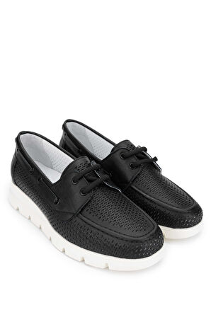 Tamer Tanca Kadın Deri Hasır Siyah Deri Casual Ayakkabı 775 3108 BN AYK Y24 SIYAH DR