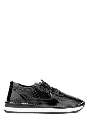 Tamer Tanca Kadın Deri Hasır Siyah Rugan Sneakers & Spor Ayakkabı 775 25503 BN AYK Y24 SIYAH KRSK RGN