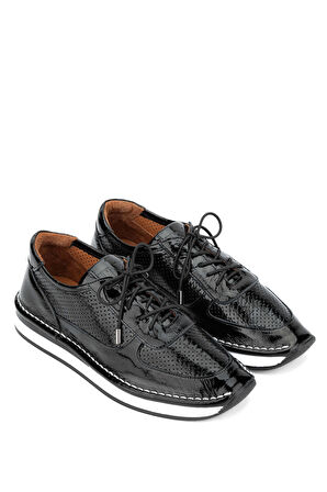 Tamer Tanca Kadın Deri Hasır Siyah Rugan Sneakers & Spor Ayakkabı 775 25503 BN AYK Y24 SIYAH KRSK RGN