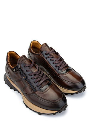 Tamer Tanca Erkek Hakiki Deri Kahverengi Sneakers & Spor Ayakkabı 383 5454 ERK AYK Y23 KAHVE/SILVER
