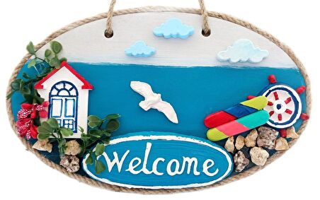 Sahil Kasabası Welcome Yazılı El Yapımı Kapı Süsü