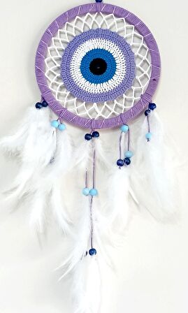 Nazar Boncuğu Motifli Lila Rengi Dream Catcher Düş Kapanı Duvar Süsü