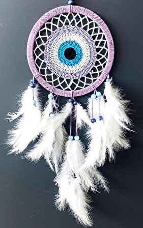 Nazar Boncuğu Motifli Lila Rengi Dream Catcher Düş Kapanı Duvar Süsü