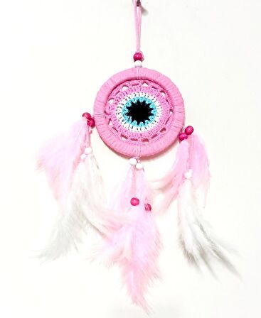 Pembe Dream Catcther Pembe Ve Beyaz Kuş Tüylü Düş Kapanı El Yapımı Duvar Süsü