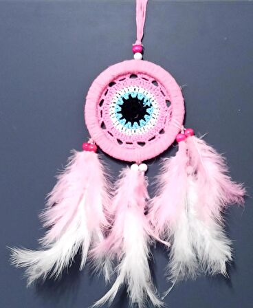 Pembe Dream Catcther Pembe Ve Beyaz Kuş Tüylü Düş Kapanı El Yapımı Duvar Süsü