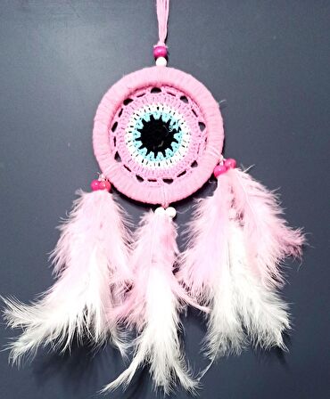 Pembe Dream Catcther Pembe Ve Beyaz Kuş Tüylü Düş Kapanı El Yapımı Duvar Süsü