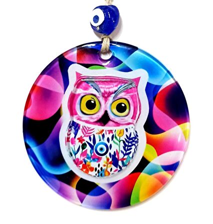 Pembe Baykuş Duvar Süsü 3D Kabartmalı Baykuş Füzyon Cam Mini Duvar Dekoru