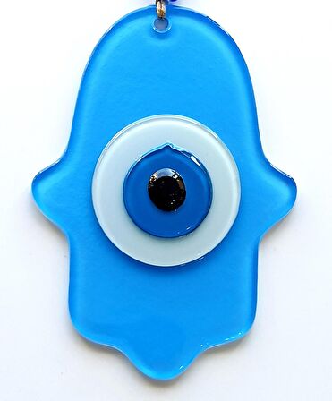 Nazar Boncuklu Bebek Mavisi Renginde Fatma Ana Bereket Eli Cam Duvar Süsü