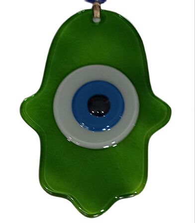 Nazar Boncuklu Yağ Yeşili Renginde Fatma Ana Bereket Eli Cam Duvar Süsü
