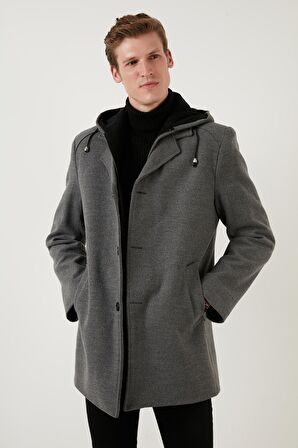 Buratti Çıkarılabilir Kapüşonlu Kırçıllı Slim Fit Kaşe Kaban Erkek KABAN 5841013