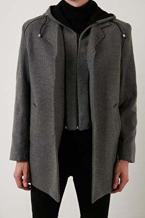 Buratti Çıkarılabilir Kapüşonlu Kırçıllı Slim Fit Kaşe Kaban Erkek KABAN 5841013