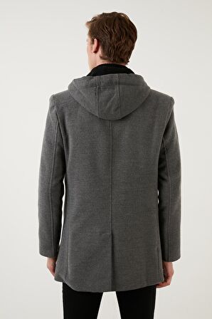 Buratti Çıkarılabilir Kapüşonlu Kırçıllı Slim Fit Kaşe Kaban Erkek KABAN 5841013