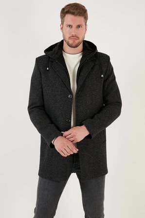 Buratti Çıkarılabilir Kapüşonlu Kırçıllı Slim Fit Kaşe Kaban Erkek KABAN 5841013