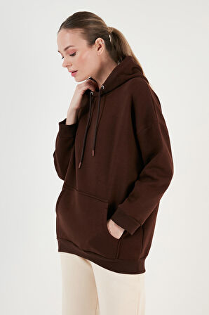 Lela Regular Fit Pamuklu Kapüşonlu Yaka Şardonlu Kışlık Sweat Bayan SWEAT 5863854