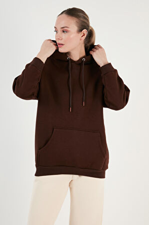 Lela Regular Fit Pamuklu Kapüşonlu Yaka Şardonlu Kışlık Sweat Bayan SWEAT 5863854